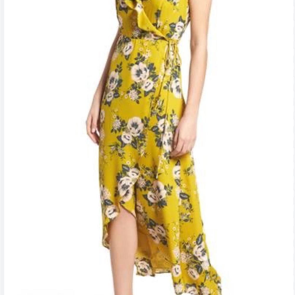 June & Hudson Yellow Floral High Low Dress